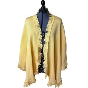Coldwater Creek Yellow Fringe Cape Poncho Open Front Lightweight Layering OS